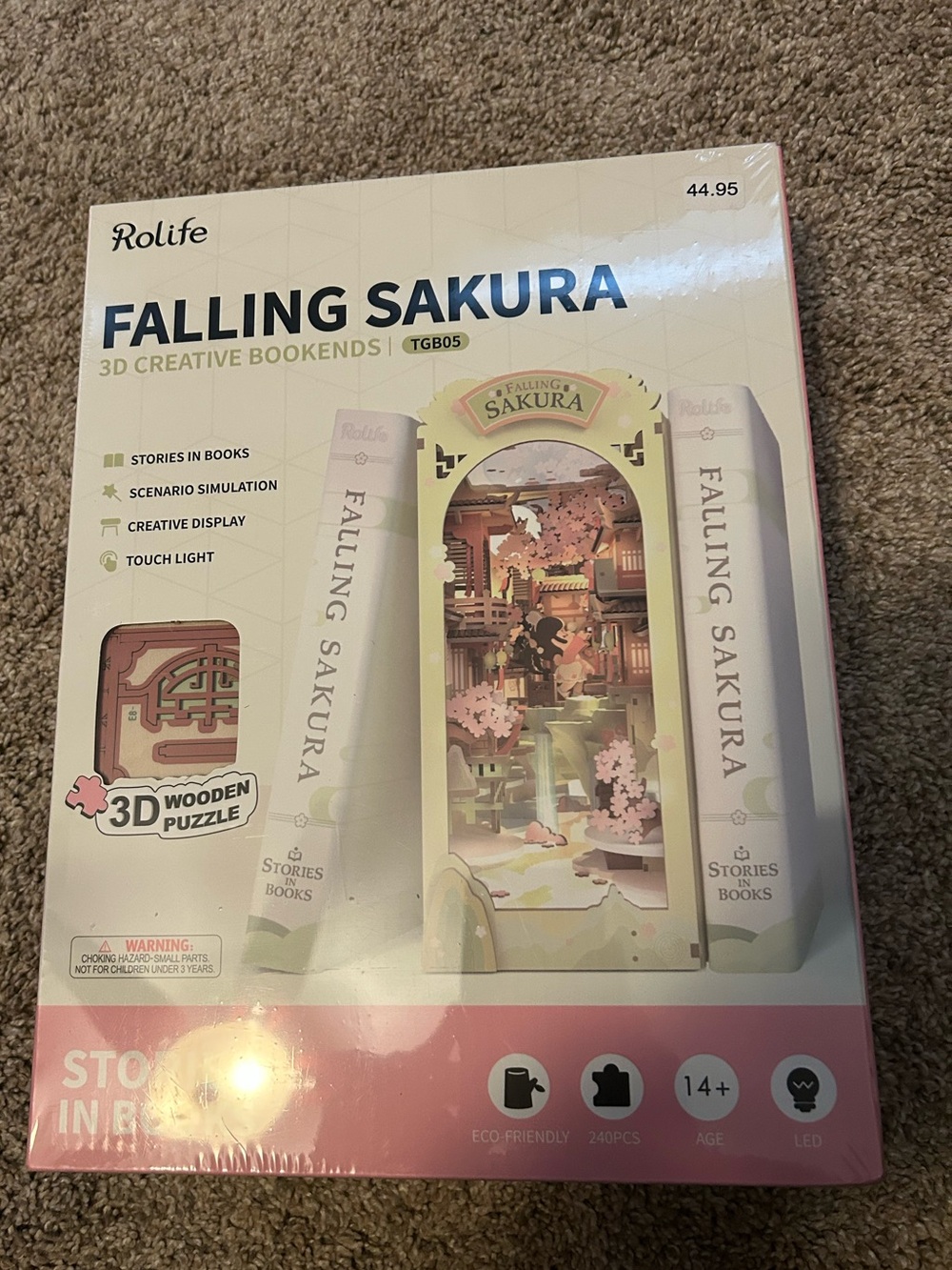 Rolife Falling Sakura 3D Wooden Bookends kit. NIB